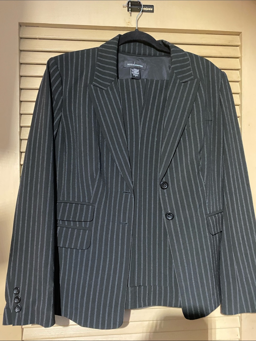 Moda International Black Pinstripe Women's Suit Jacket